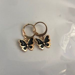 Black Butterfly Huggie Earrings